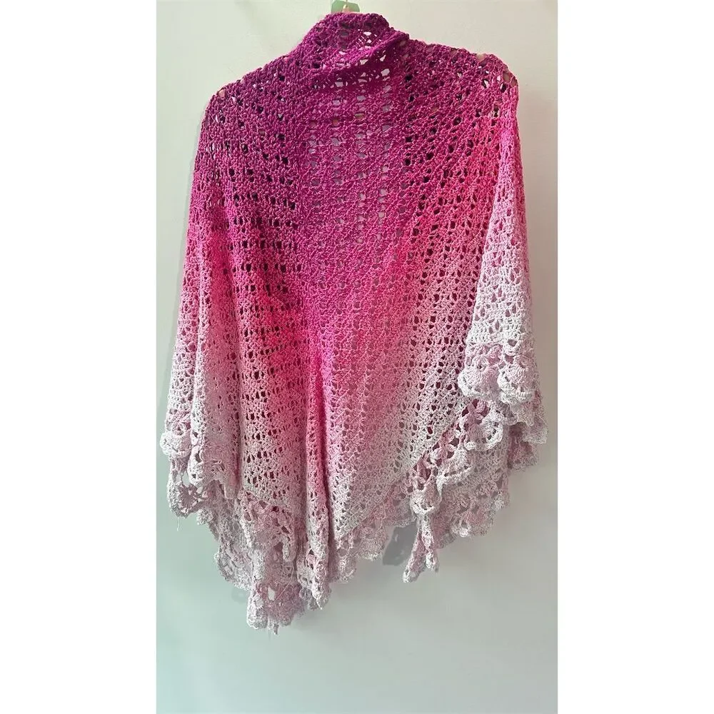 Handmade Pink Gradient Crochet Shawl Wrap Women's Spring Wedding Elegant